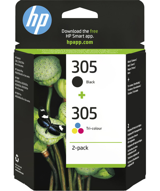 HP 305 2-Pack Tri-color/Black Original Ink Cartridge