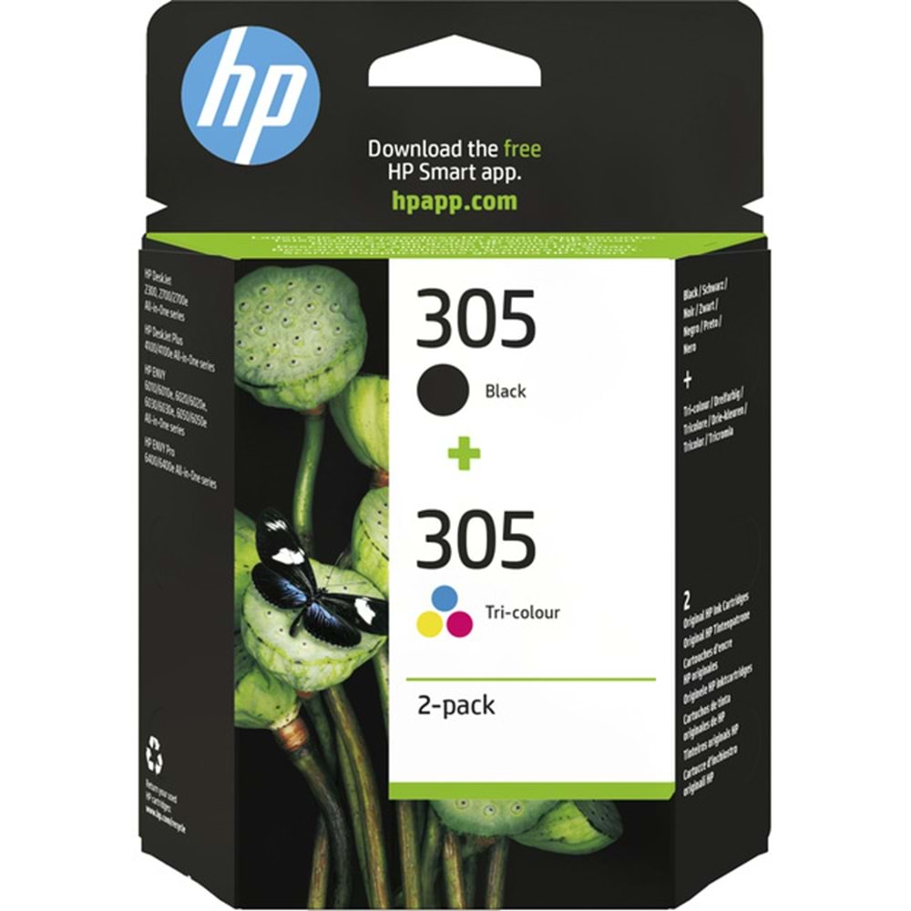 HP 305 2-Pack Tri-color/Black Original Ink Cartridge