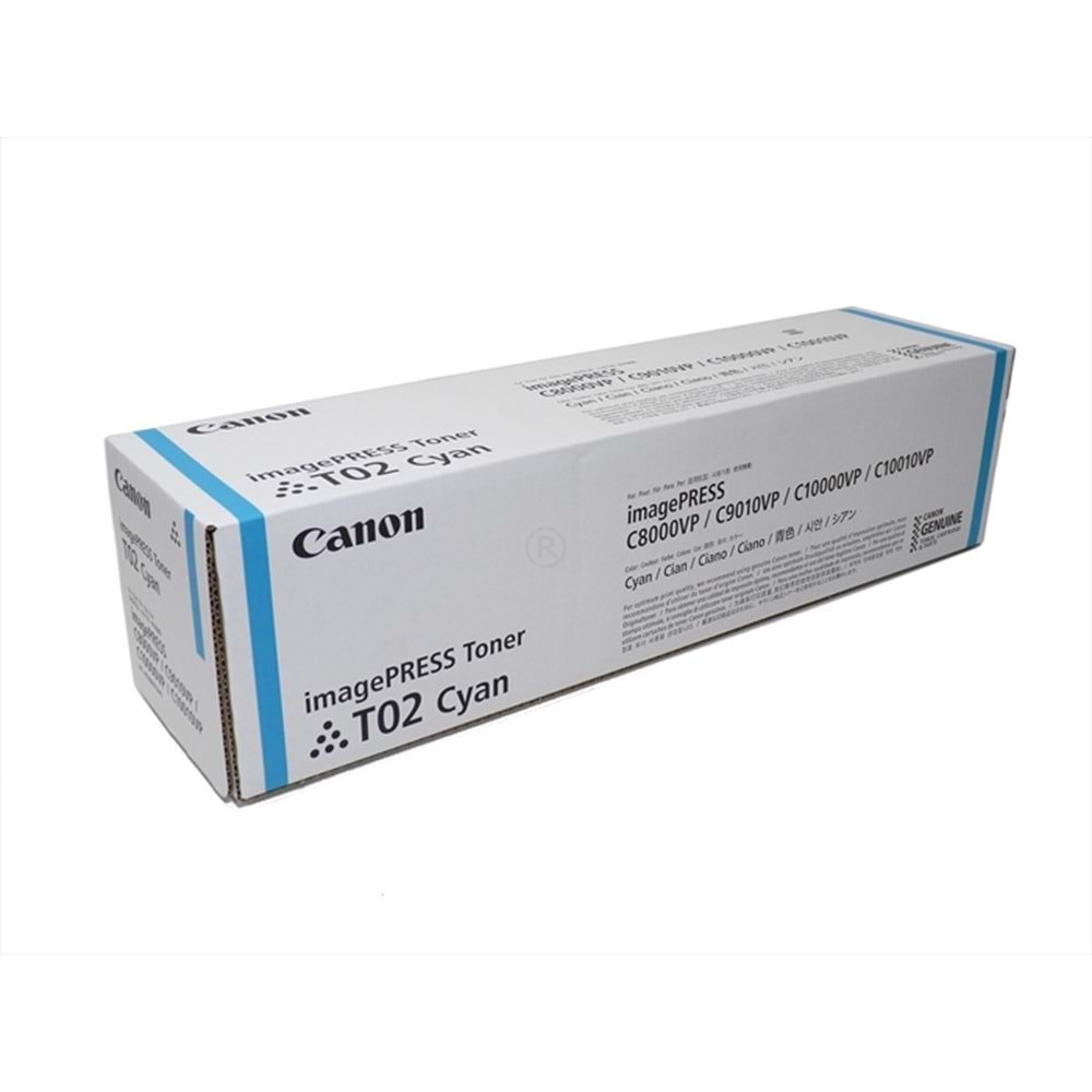 Canon T02 Mavi Toner , IMAGEPRESS C 8000VP , C 9010VP , C 10000VP , C 10010VP , 8530B001AA , Orjinal