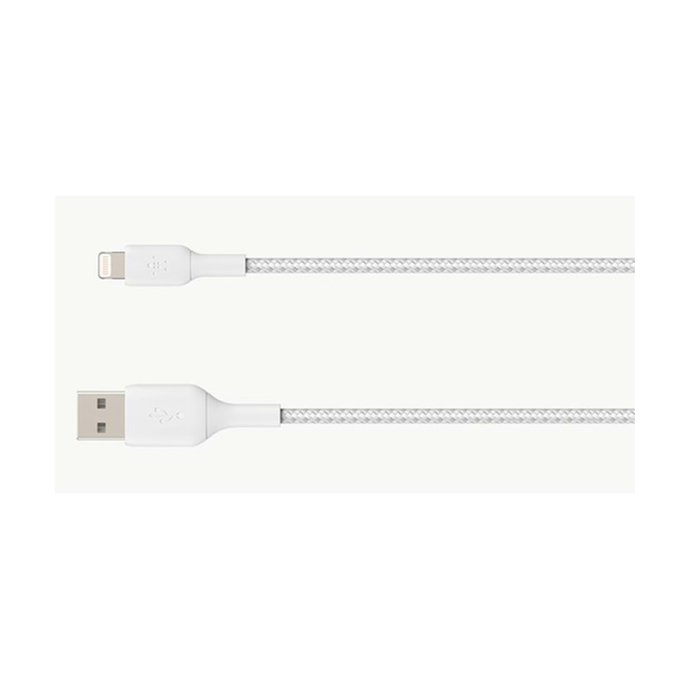 Belkin Örgülü Apple Lightning Hızlı Şarj ve Data Kablosu 1m Beyaz