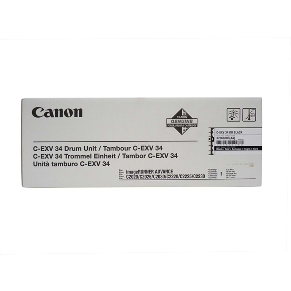 Canon C-EXV 34 Siyah Drum Unit, IR ADVANCE C 2020 , C 2025 , C 2225 , C 2230 0, 3786B003BA-AÇIK