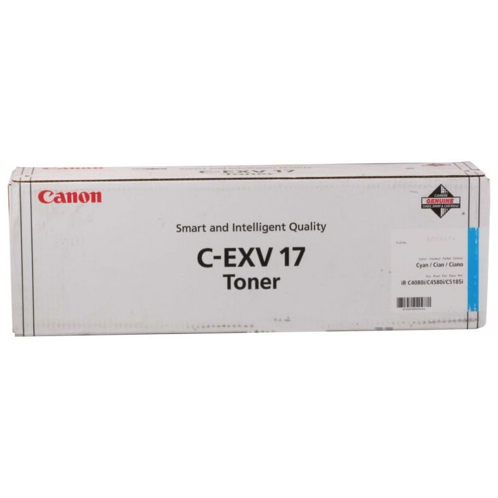 Canon C-EXV 17 Mavi Toner , IR C 4080 , IR C 4580 , IR C 5180 I , IR C 5185 , 0261B002AA , Orjinal