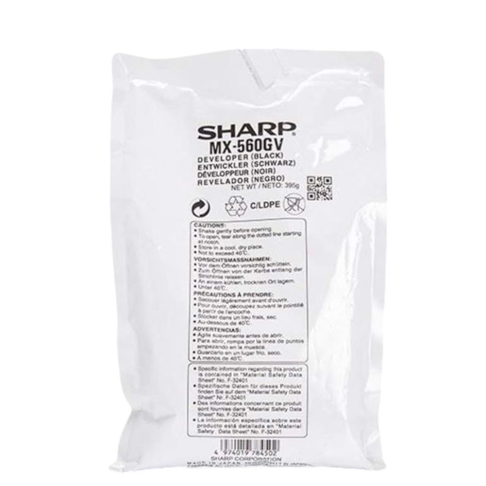 Sharp MX-560GV Orjinal Developer MX M 364 , MX M 365 , MX M 464 , MX M 465 , MX M 564 , MX M 565 , Orjinal