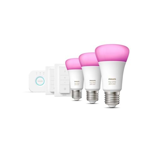 Philips Hue Renkli Akıllı Başlangıç Seti 3'lü 2* Kumandalı E27 Bluetooth Özellikli